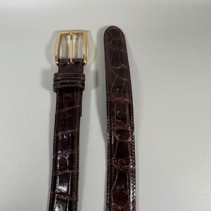 W. Kleinberg Mens Genuine Alligator Leather Belt Brown Gold Buckle Size 44 USA